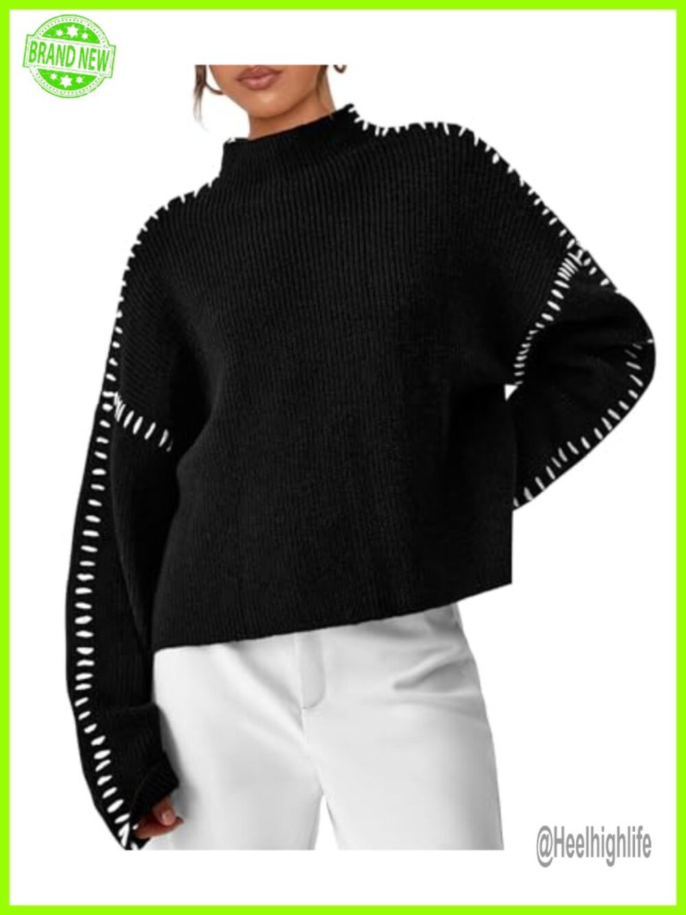 Chunky Knit Oversized Pullover Sweater Mock Neck Long Sleeve
